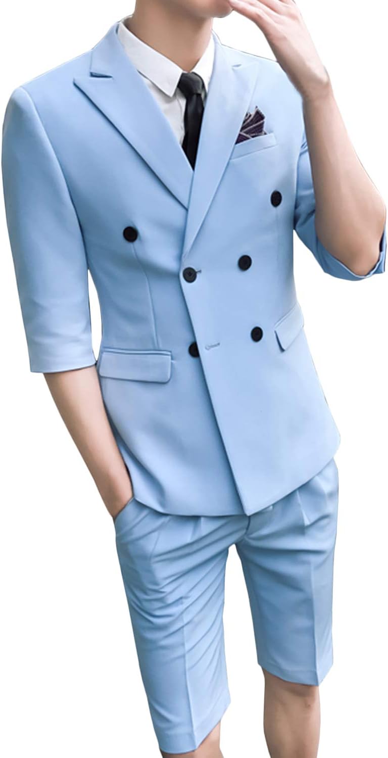 Wemaliyzd Modern Fit Young 2 Piece Suit Peak Lapel Blazer 1/2 Sleeves Short Pants