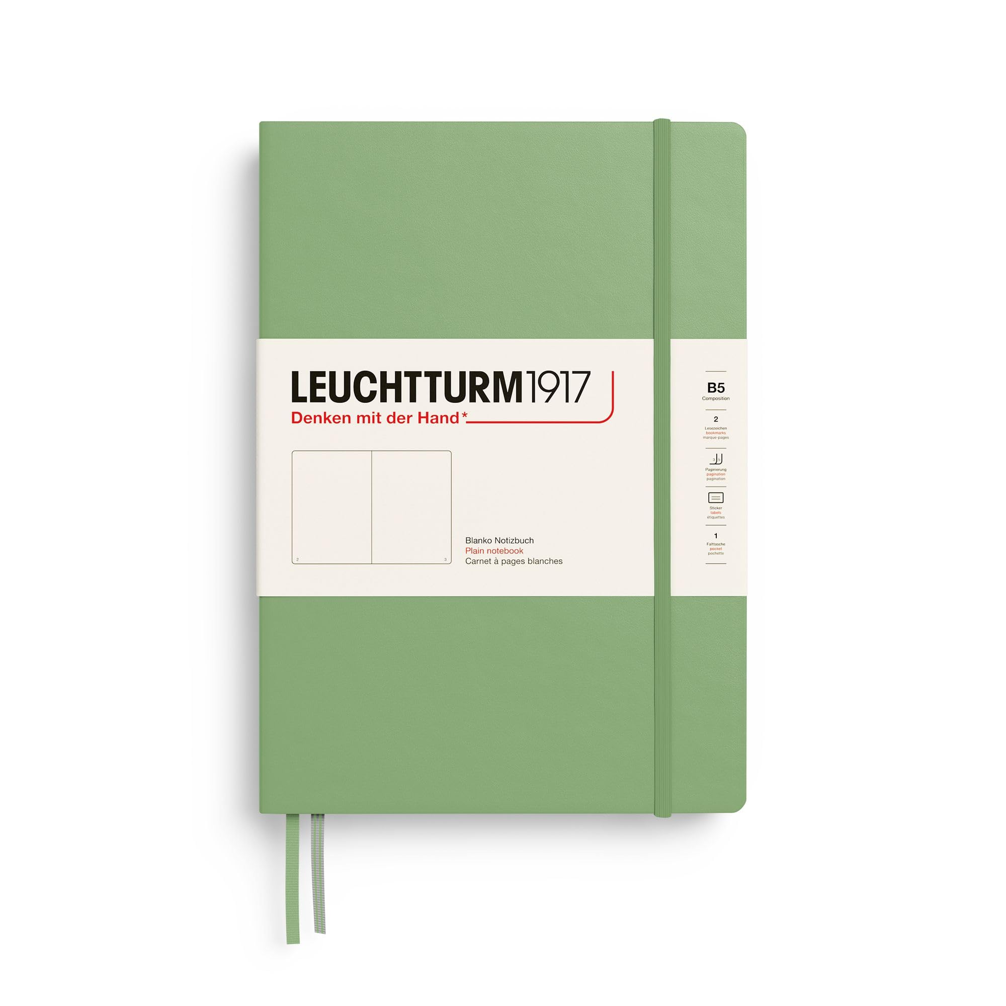 LEUCHTTURM1917 - Notebook Hardcover Composition B5-219 Numbered Pages for Writing and Journaling (Sage, Plain)