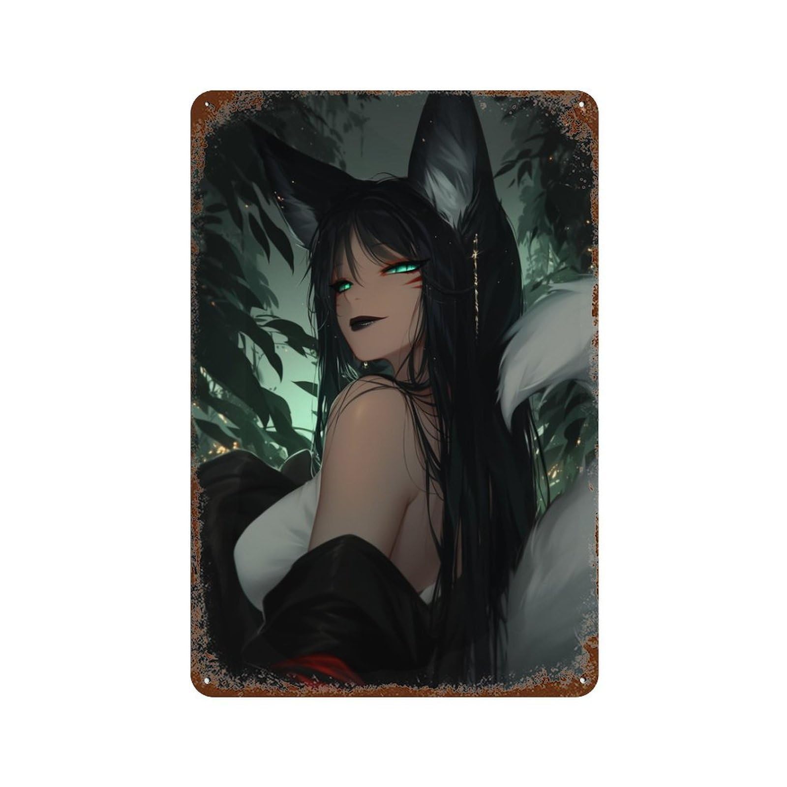 Fox Girl in Forest Rusty Metal Tin Sign 11.8"x7.9", for Pub, Kitchen And Man Cave Decor, Novelty Wall Decor
