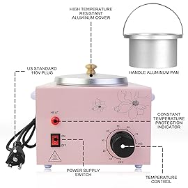 Portable Wax Warmer Machine for Painless Hair Removal, Women Men Professional Wax Heater with Adjustable Temperature Set, 20pcs Sticks (Pink - Single Pot)