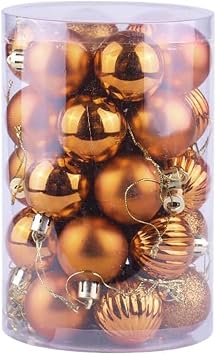 34 Pieces Christmas Balls Ornaments Shatterproof Glitter Balls Xmas Tree Hanging Decorations for Christmas Tree Decoration, PVC,Bronze