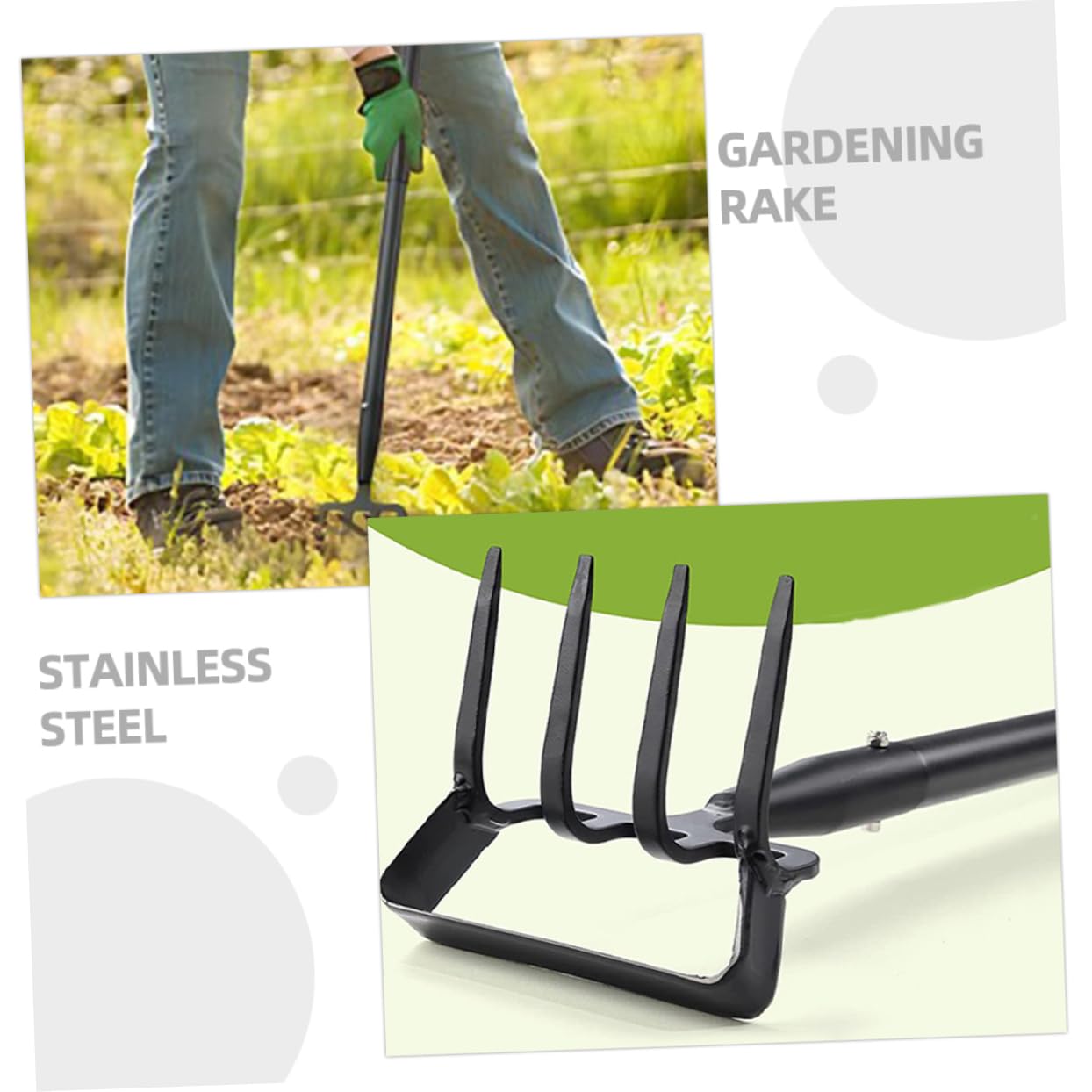 NUOBESTY Rastrello per Diserbo in Acciaio Inox Nero, Leggero e Portatile | Doppio Uso da Giardino, Scavo di Fossi, Utensile Multiuso per Cura delle Piante