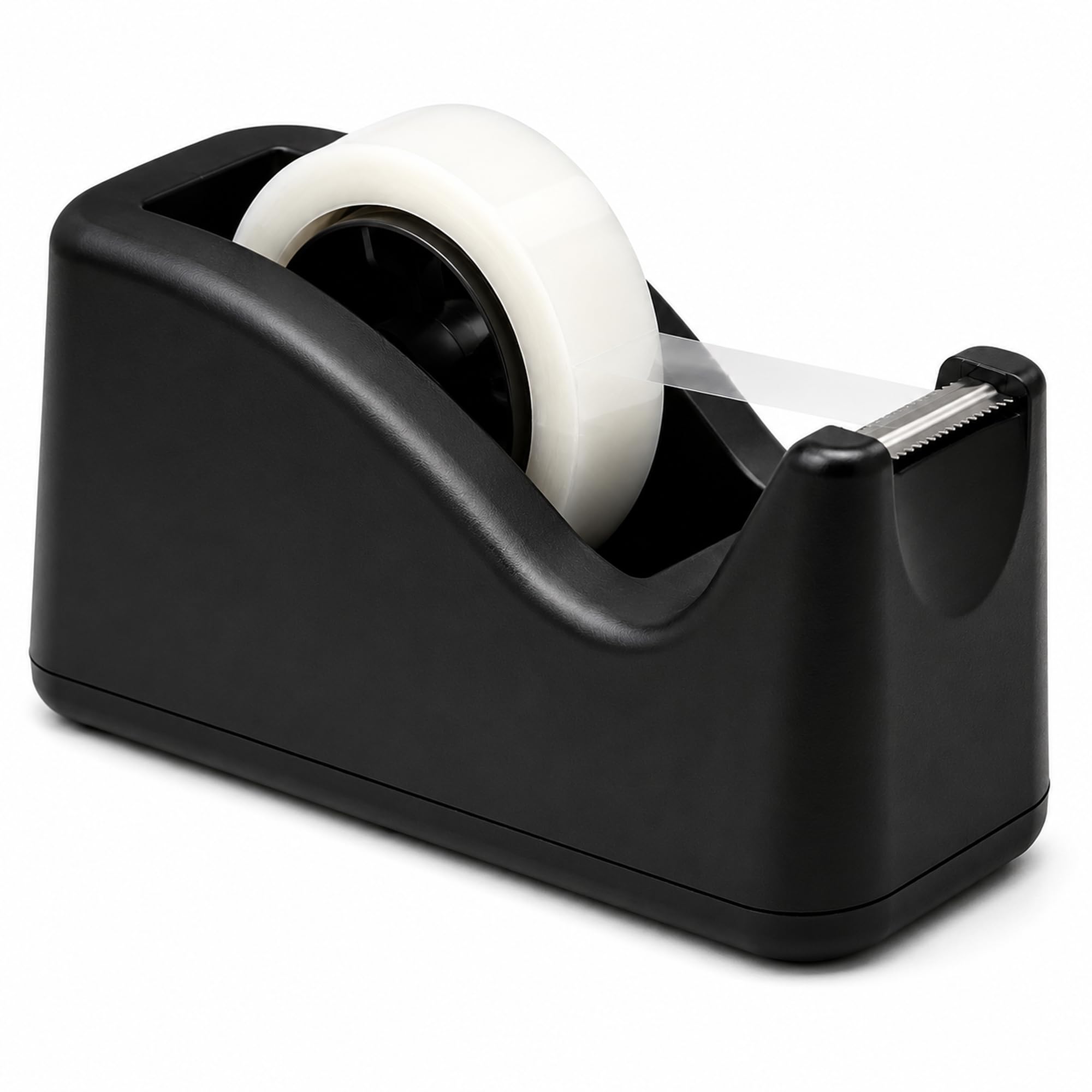 Heavy Duty Desktop Tape Dispenser with Serrated Cutter – Office & School Packing Tape Holder, One-Hand Dispensing, Non-Skid Base, Fits Standard 3/4 Inch Rolls, Durable & Smooth Cutting