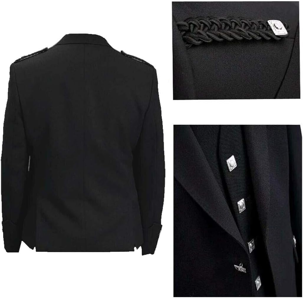 Argyle Jacket With Waistcoat Wool Black Color by Kicky, Argyle jacket for kilt men, Argyle Highland jacket