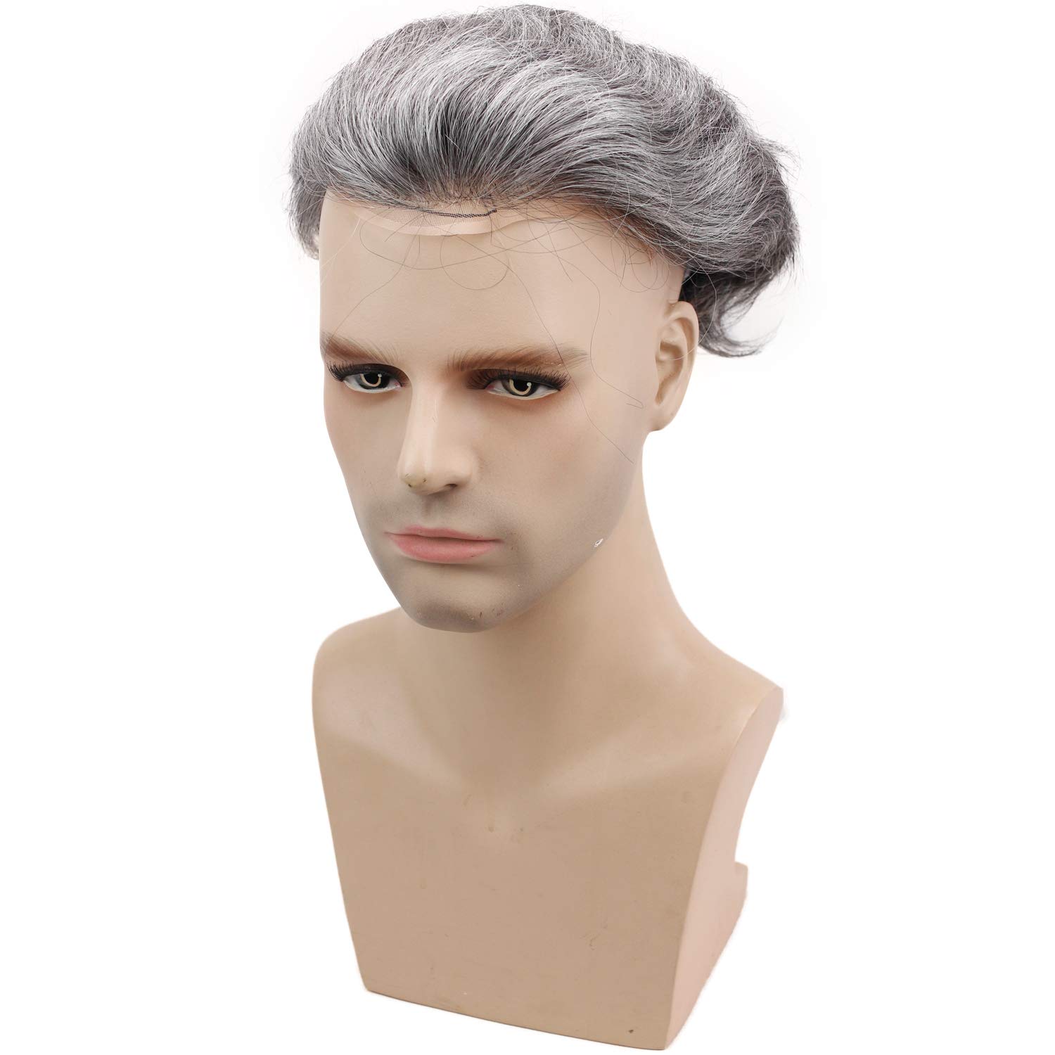 Voloria Mens Toupee Human Hair Swiss Lace Front Replacement Hairpiece for Man Mono Lace Base Tope with PU Around 40percent 1B Black Hair Mixed 60percent Grey Hair