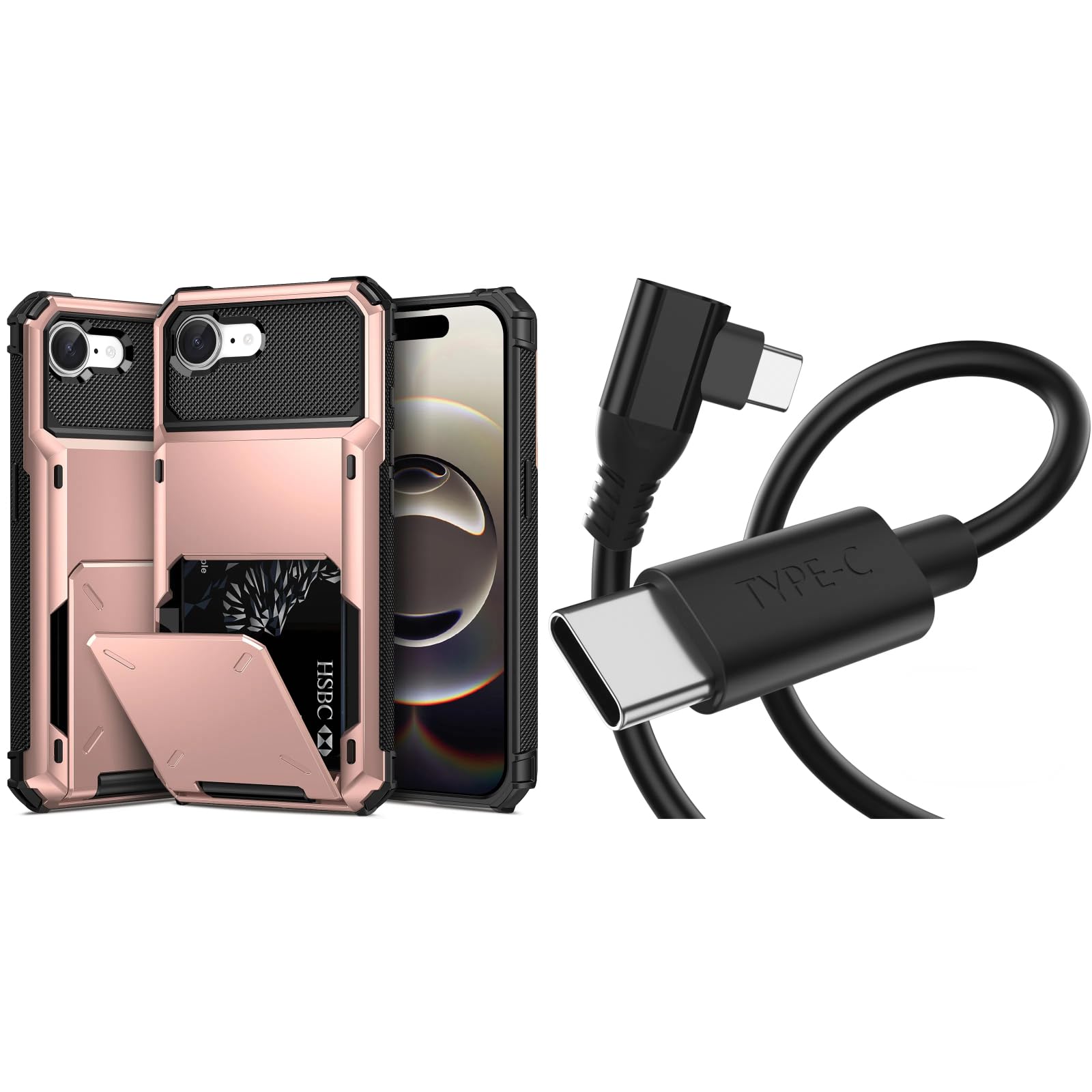 TOPAUX for iPhone 16e Wallet Case USB C Cable 240W 10ft Fast Charging for VR Headset Laptop 140W USB C to C Cable for MacBook Pro Type C Right Angle Power Cord 100W for Chromebook PD Wire for iPhone