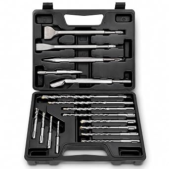 XtremepowerUS 17-Piece SDS-Plus Rotary Hammer Drill Bits and Chisel Set, Carbide-Tipped Masonry Drill Bits & Chisels for Concrete, Brick, Stone, with Storage Case