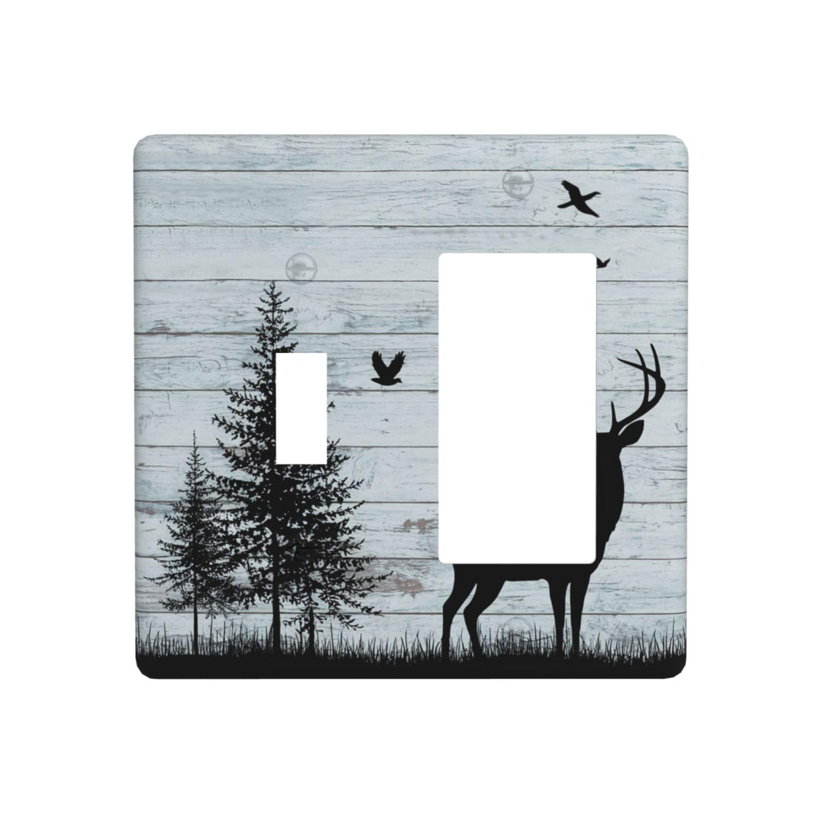 Plaque murale double interrupteur cerf pour camoufler les caches blancs