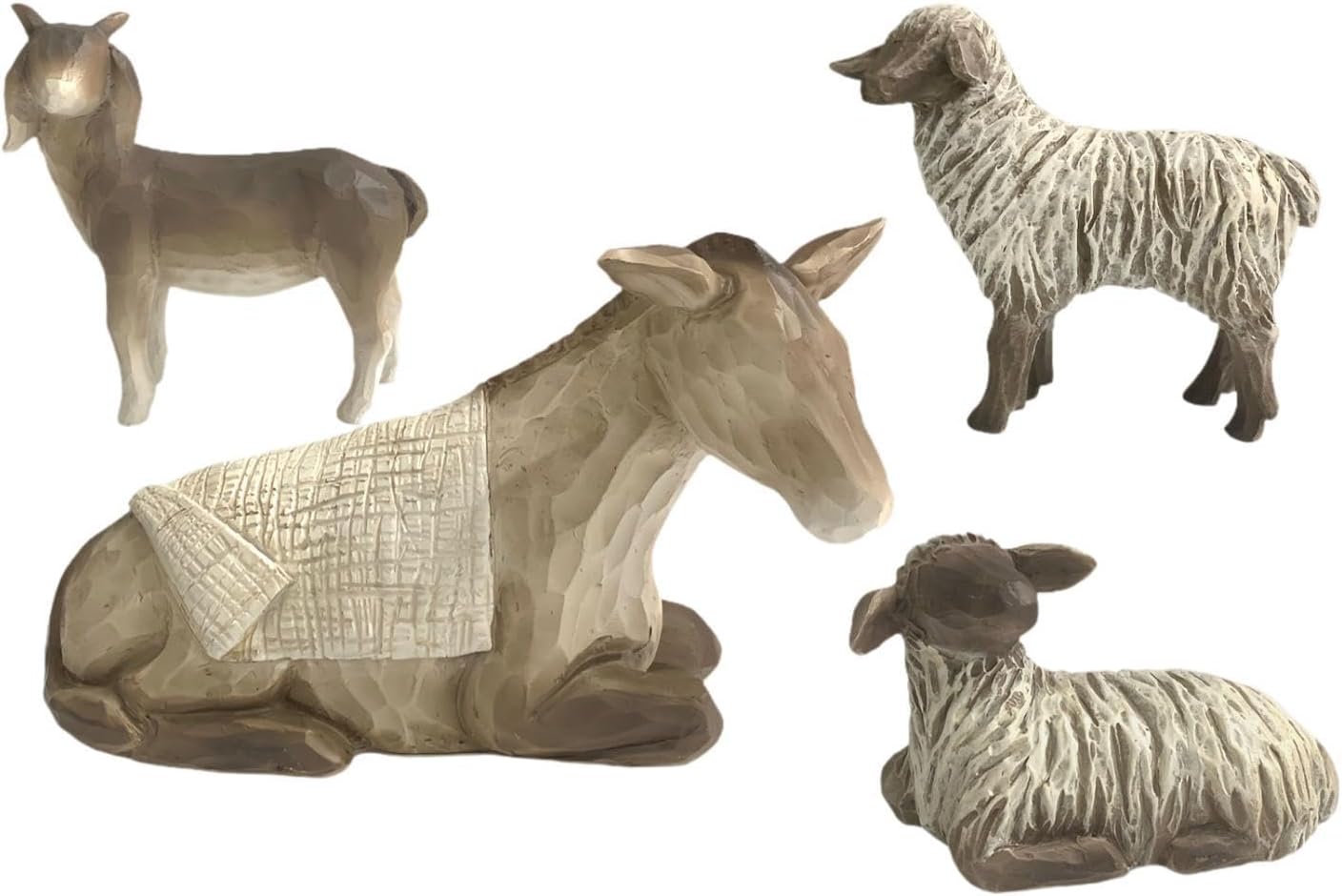 4Pcs Animal Figurines Hand Painted Figure Desk Animal Theme Nativity Set for