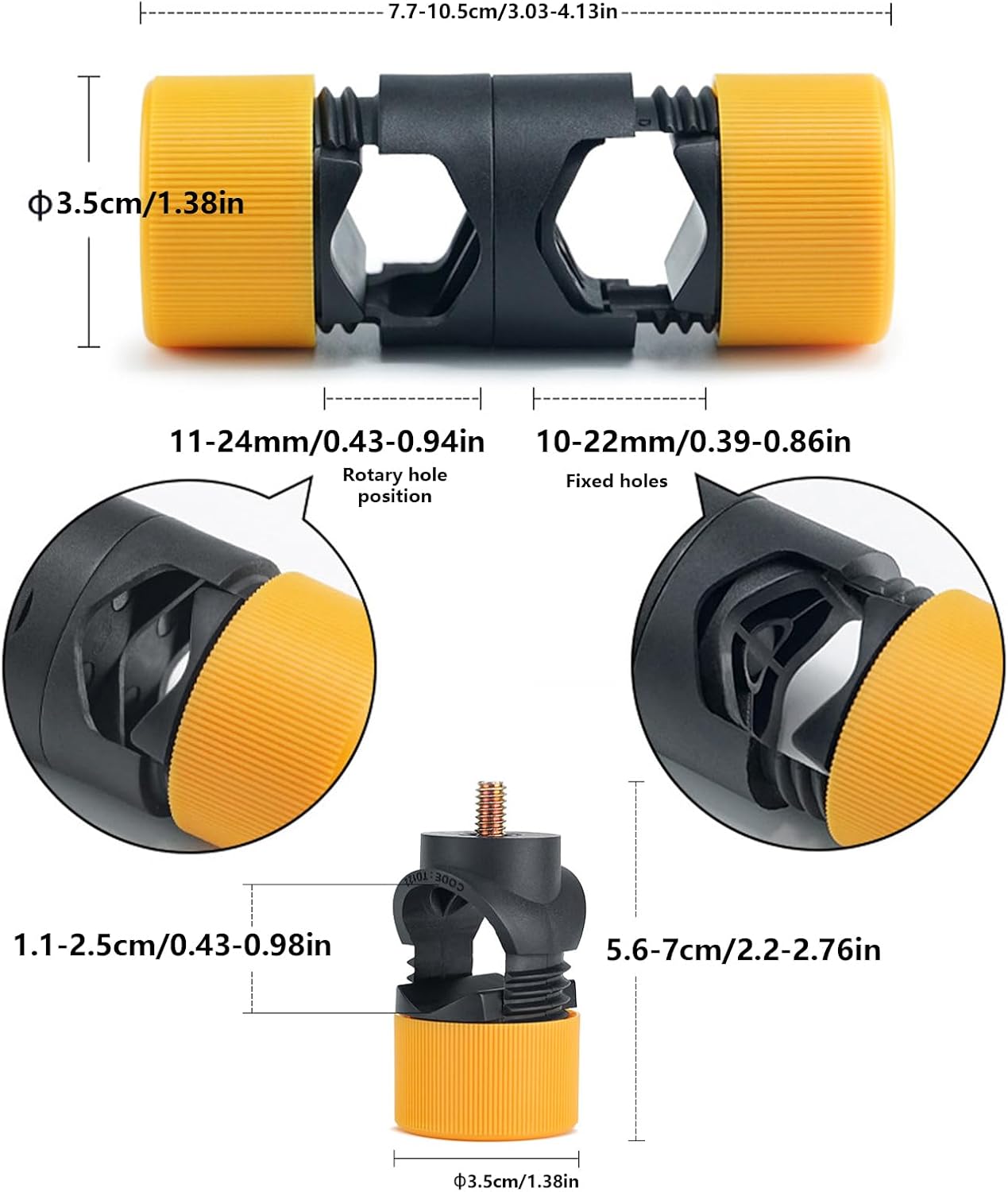 Multifunction Long Arm Light Stand Mount Adapter Clip 2-Hole / 1-Hole Bracket Mount for 12-22mm Tube Rod Black / Yellow Adjustable Arm Link