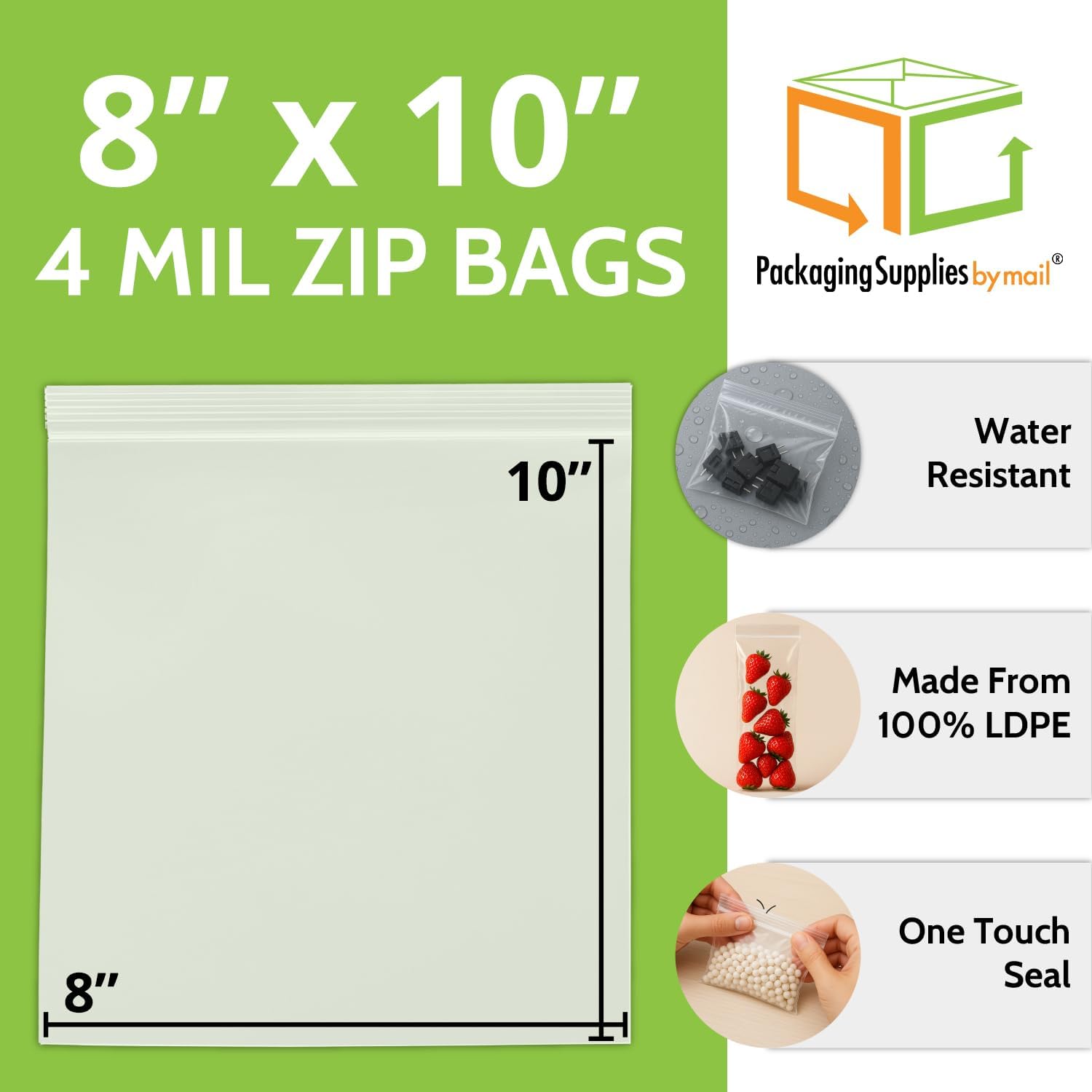 PSBM 1000 Count 4 Mil 8 Inch x 10 Inch, Reclosable Poly Bags, Clear Zip Plastic Bag, Lock Seal Zipper For Packing, Storing, Organizing & Shipping Products