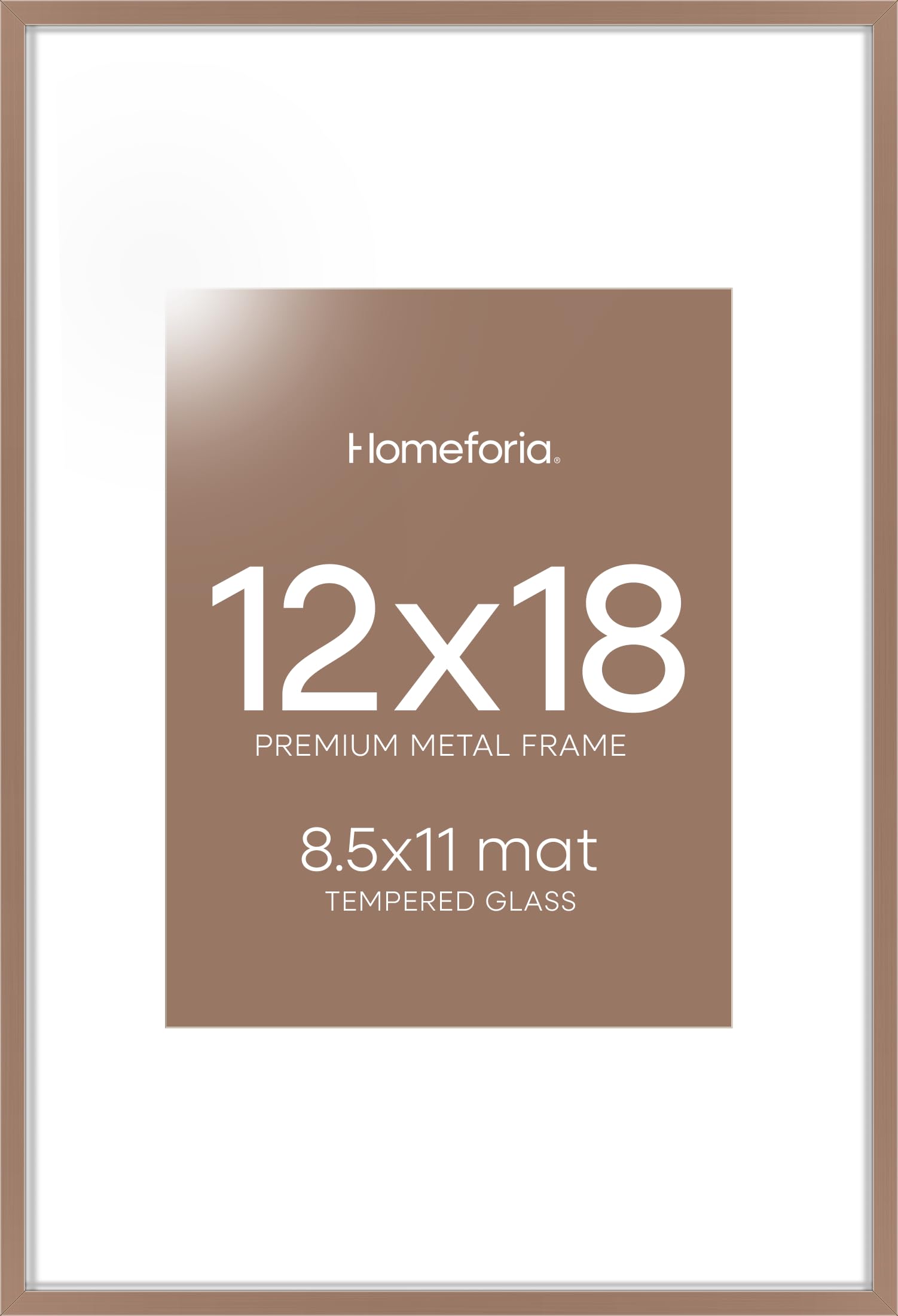 Homeforia 12x18 Mocha Picture Frame, High-End Metal, 8.5x11 Mat, Glass | High End Aluminum, Tempered Glass, Acid-Free 8.5x11 Removable Mat, 12x18 in Edge-to-Edge Display 18x12, Wall Kit, Set Of 1
