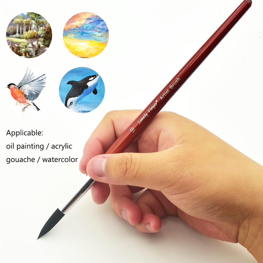 10pcs Professional Artist Watercolor Brush Set - Fine Detail Paint Brushes, Premium Brown Wood Handle, Black Synthetic Round Pointed Tips for Artists & Students Art Supplies Gift