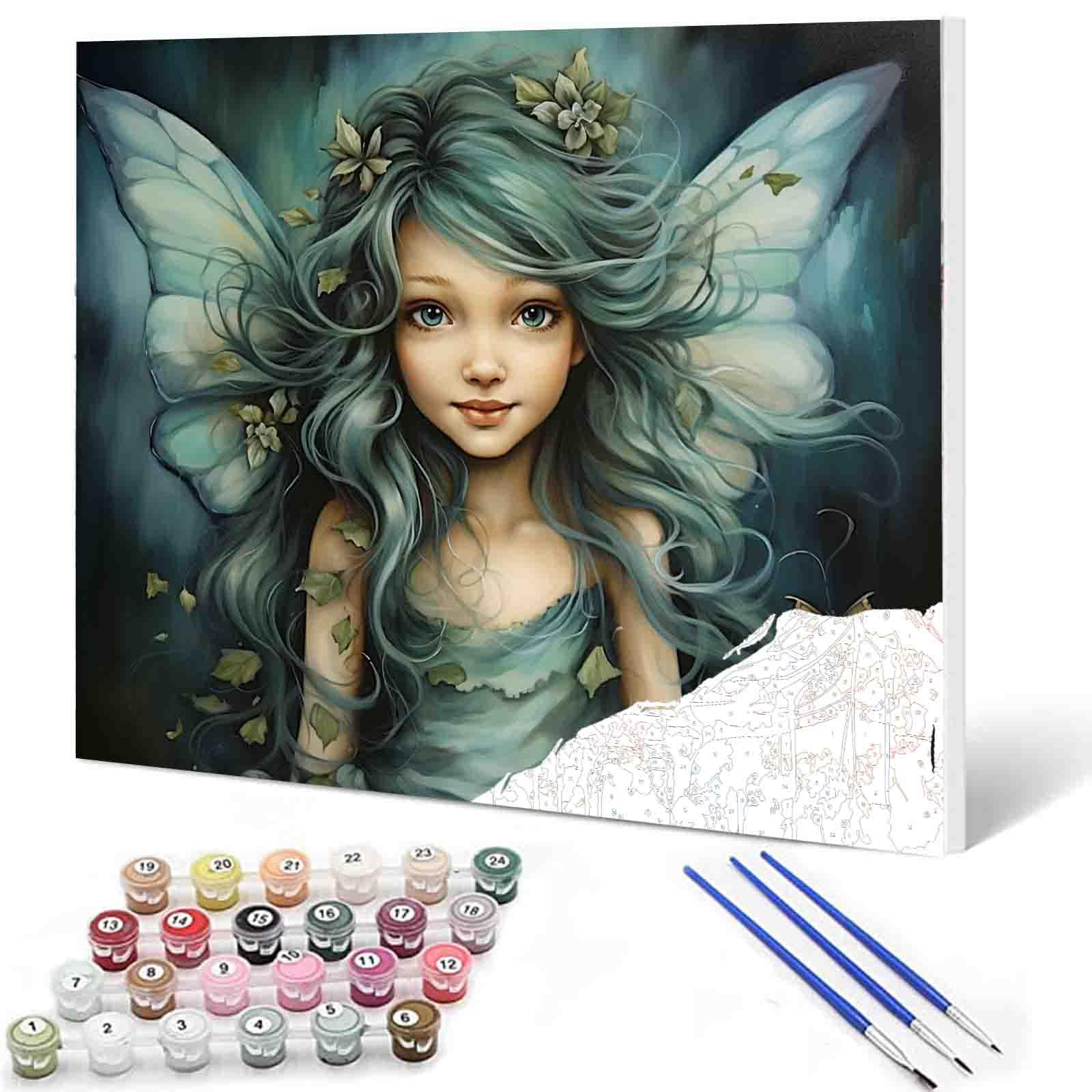 Girl Angel DIY Paint by Numbers for Adults Beautiful Girl with Blue Wings DIY Digital Oil Painting Acrylic Paint Angel Girl Flowers Painting Kits Canvas With Acrylic Paint Room Decor 16x20 Inch…