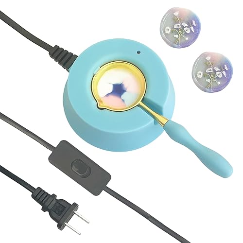 Calentador eléctrico de sellos de cera con cuchara, kit de sellado de cera, gran herramienta para derretir cera, sellar perlas de cera (azul)