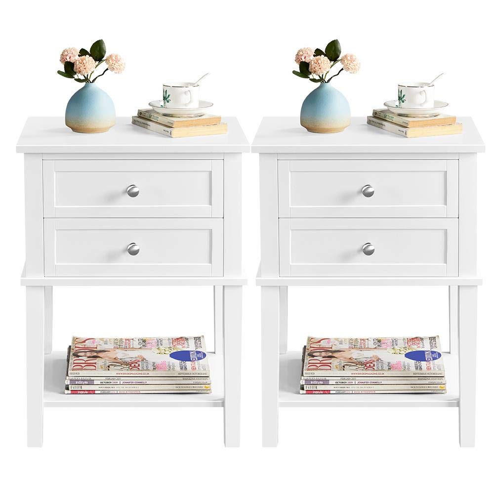 Buy Yaheetech Set of 2 Modern Wood Sofa Side End Table with 2 Drawers