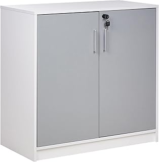 Beliani Büroschrank grau/weiß 80 x 80 x 40 cm abschließbar für Wohnzimmer Büro Zehna