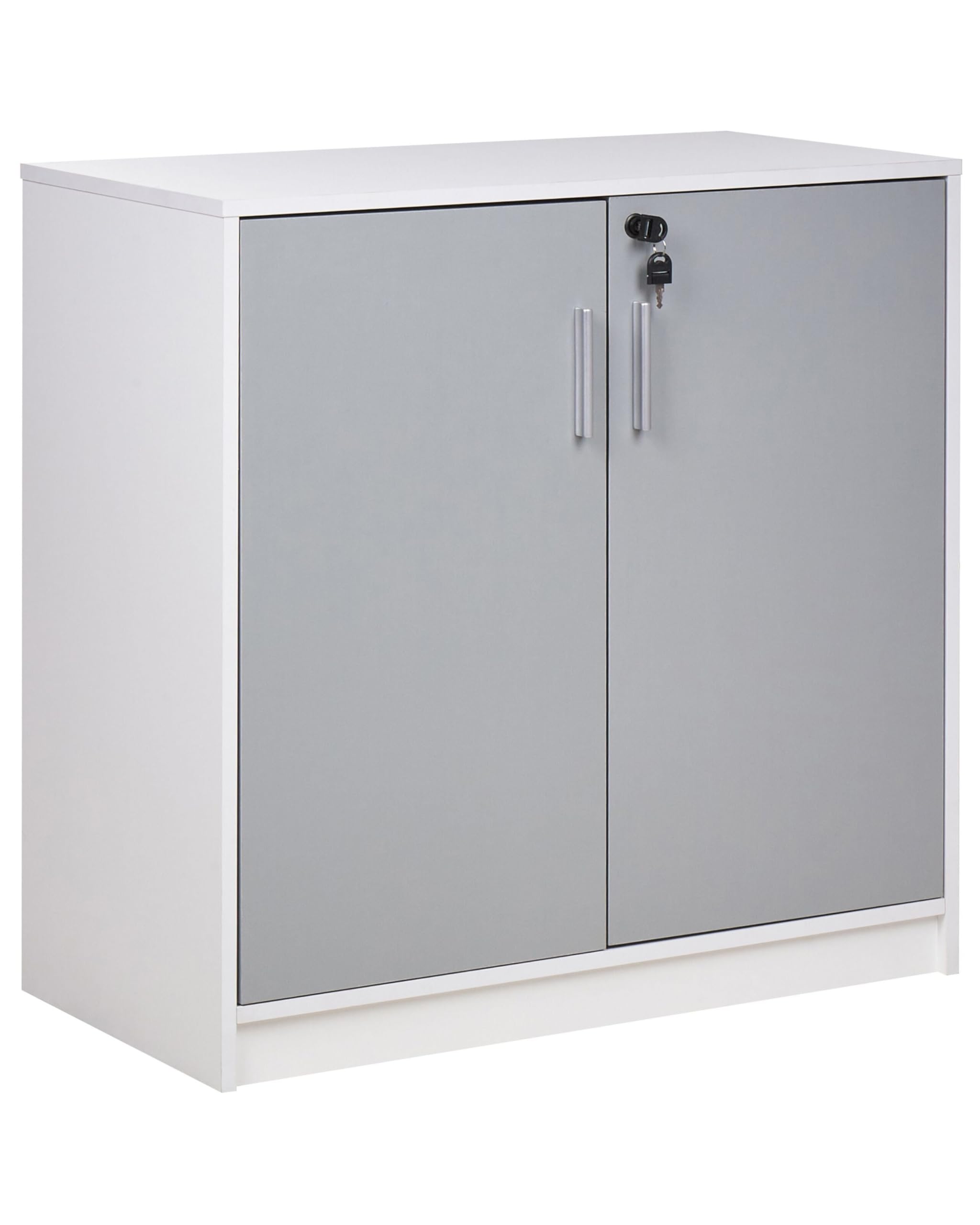 Beliani Petite Armoire à 2 Portes Gris et Blanc 80 cm en Panneaux Particules de Bois Zehna