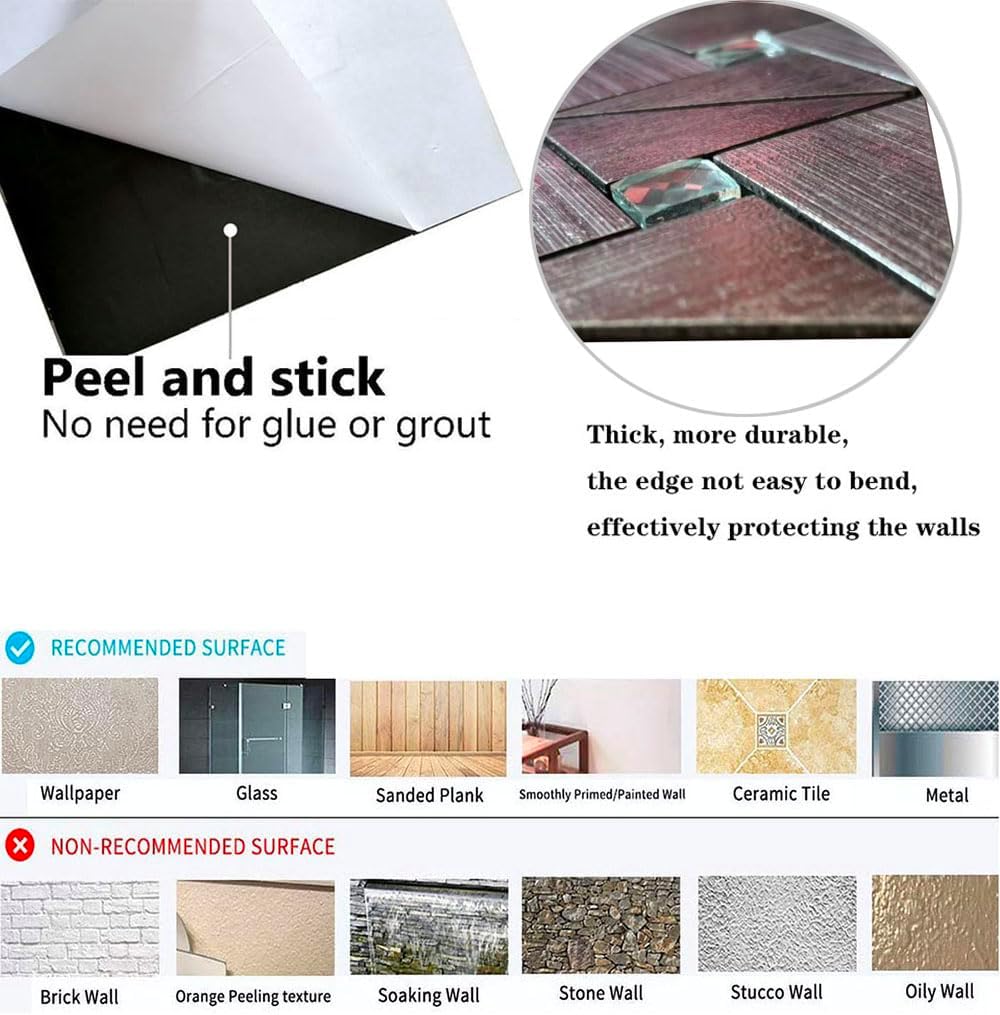 10 Sheets Peel and Stick Backsplash Tile, Self-Adhesive Mosaic Tile, Stick on Kitchen, Bathroom Vanities, Fireplace Décor, Laundry Table (Brushed Silver+White Diamond)