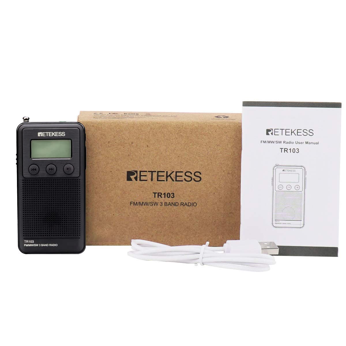 Retekess TR103 mini radio kieszonkowe, przenośne radio FM MW SW, odtwarzacz MP3 DSP odbiornik cyfrowy z akumulatorem (czarny)