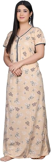 G4Girl Printed Hosiery Cotton Maxi Gown | Nursing Maternity Feeding Nighty for Womens/Girls | Flower Print Nighty (Free Size)