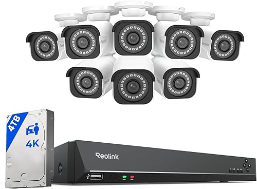REOLINK Sistema de cámara de seguridad 4K, RLK16-800B8 8pcs H.265 PoE con cable con detección de vehículo persona, 8MP/4K 16CH NVR con 4TB HDD para