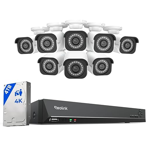 REOLINK 4K Security Camera System, RLK16-800B8 8pcs H.265 PoE Wired with Person Vehicle Detection, 8MP/4K 16CH NVR with 4TB HDD for 24-7 Recording