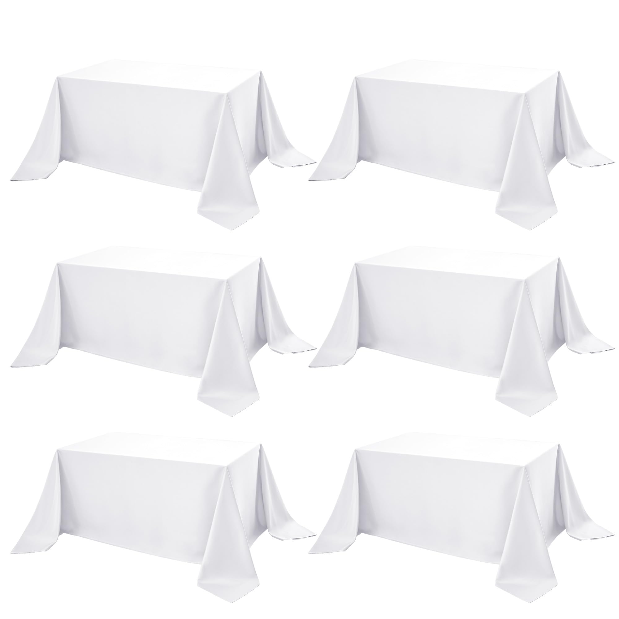 Photo 1 of Dailyset 6-Pack White Tablecloths for Rectangle Tables, 90 x 132 Inches, Stain-Resistant Polyester Fabric for 8 Foot Tables - Washable Table Covers for Weddings, Banquets, Birthday Parties, Events
