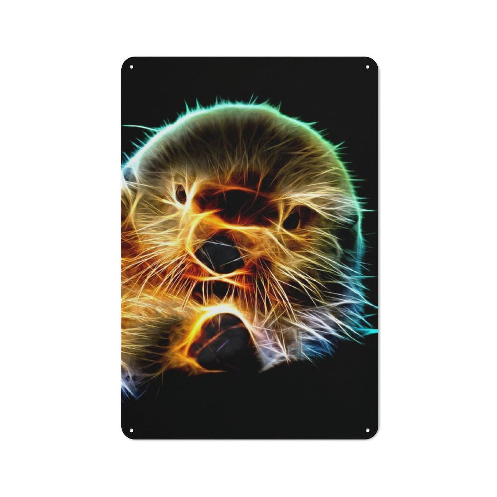 Junmoney Otter Fractal 30X20cm Retro Tin Wall Plaque With For Pub Or Café, A Winter Wall Decor Update For Café Interior Fans
