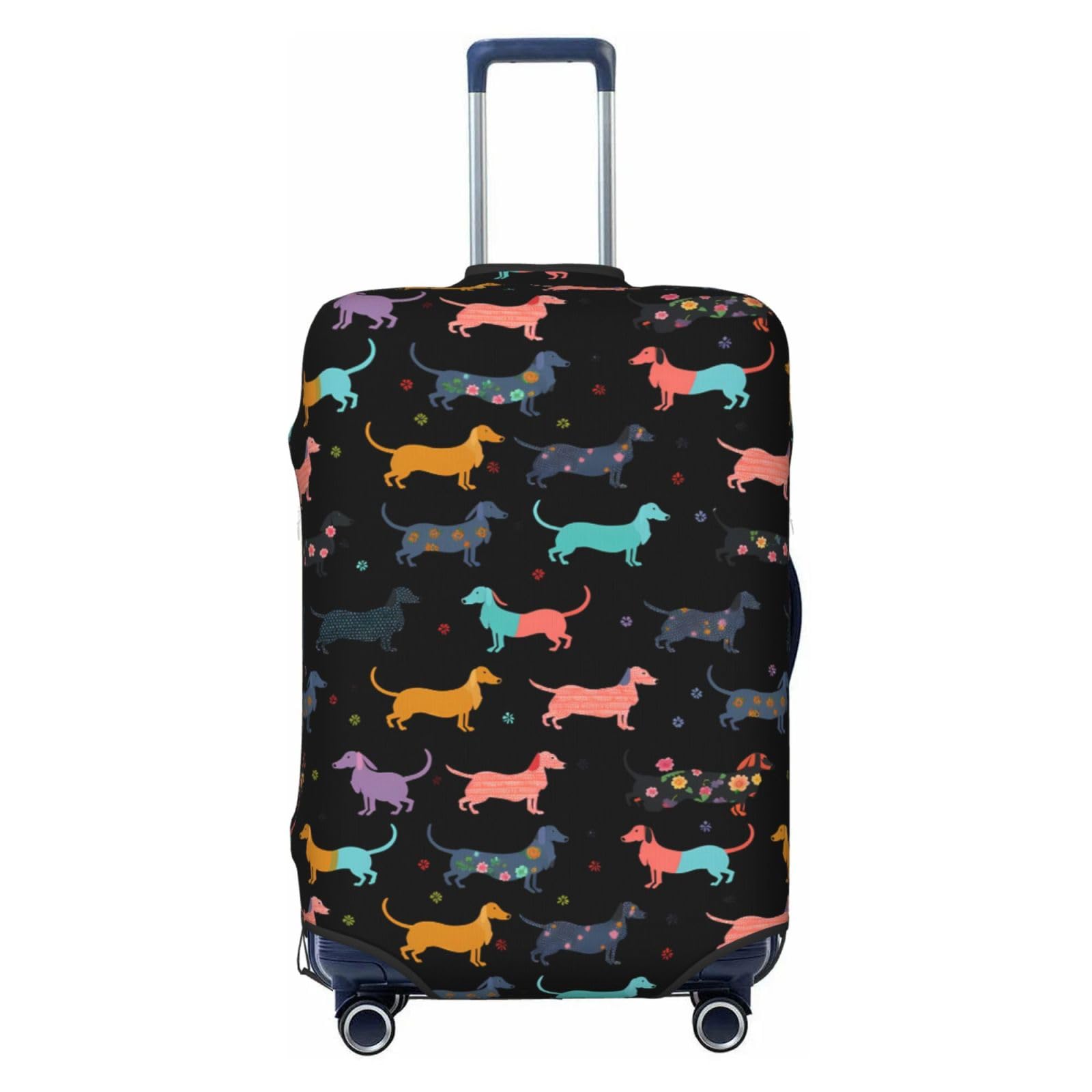 Dachshund Puppy Dog Travel Luggage Cover Black Cartoon Luggage Suitcase Protector L Fit Baggage Size 25-28 In