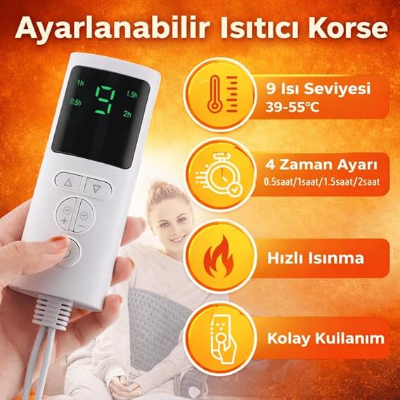Coofbe Zaman Ve Isı Ayarlı Kumandalı Elektrikli Isıtıcı Korse Isıtmalı Bel Kemeri Regl Ağrı Kesici Pad