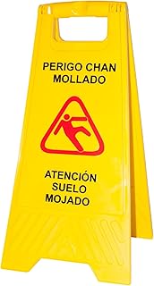 PAMEX Señalización Advertencia Suelo Mojado Cartel de Suelo Mojado Señal Plegable Color Amarillo. Advertencia Superficie Resbaladiza. En Castellano y Gallego