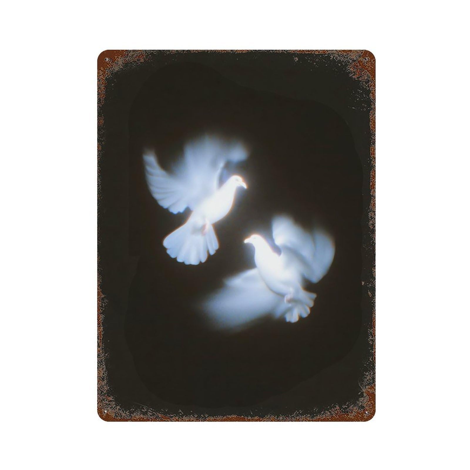 Two White Doves in Flight Rusty Metal Tin Sign 15.7"x11.8", Rustic Home Decor for Garage, Pub Or Kitchen