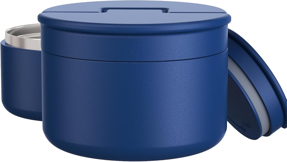 12oz Soup Thermo for Hot Food Kids Vacuum Insulated Food Jar Twist-Free Soup Thermo for Hot Food Kids Leakproof Stainless Steel Wide Mouth Lunch Container (Blue)