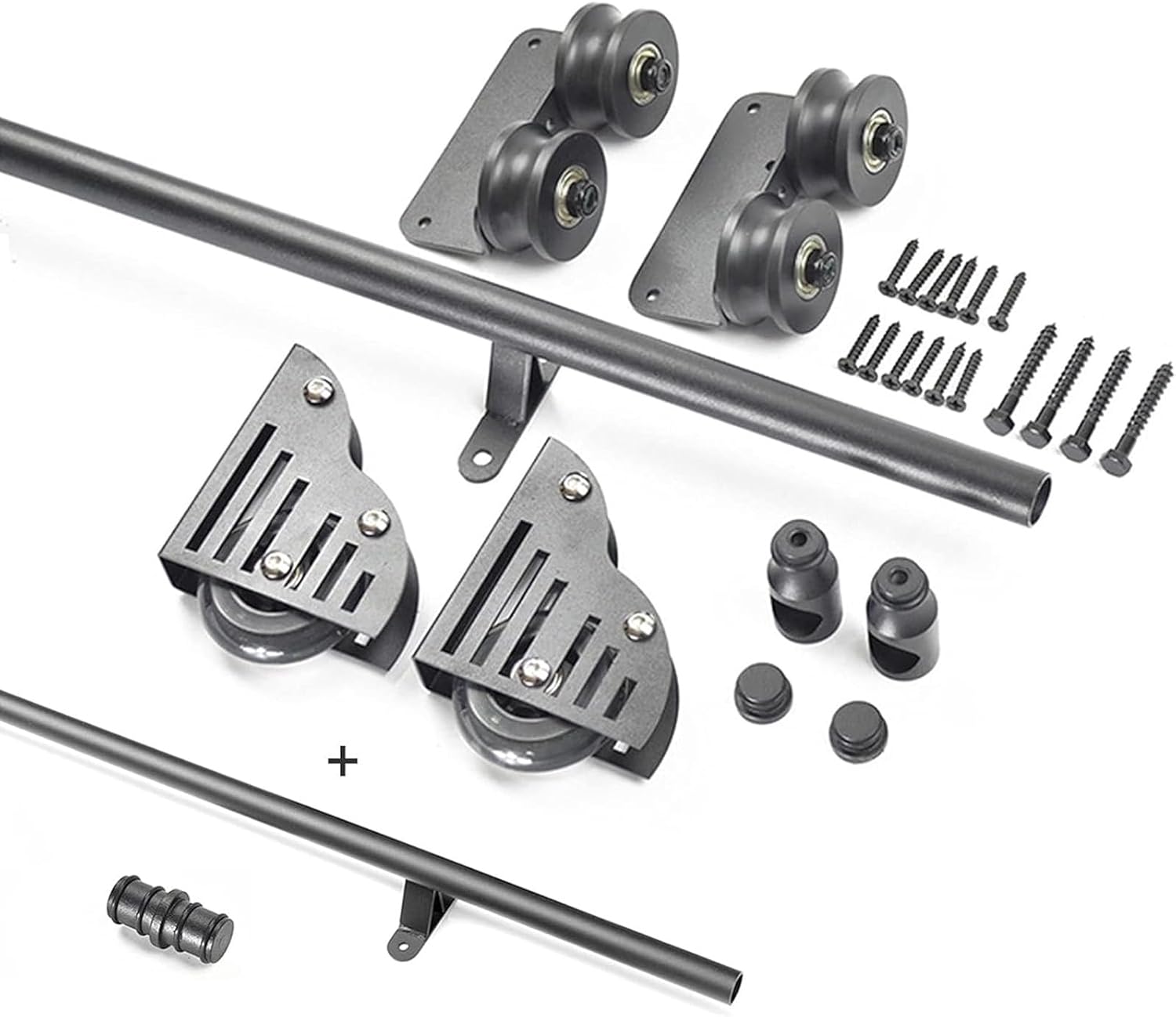 Sliding Library Ladder Hardware Kit 3.3ft-24ft,Round Tube Mobile Track Home Office Rolling Rail Full Set Kit, Mobile Ladder Track Rail with Floor Roller Wheels(No Ladder) (16ft/488cm Track