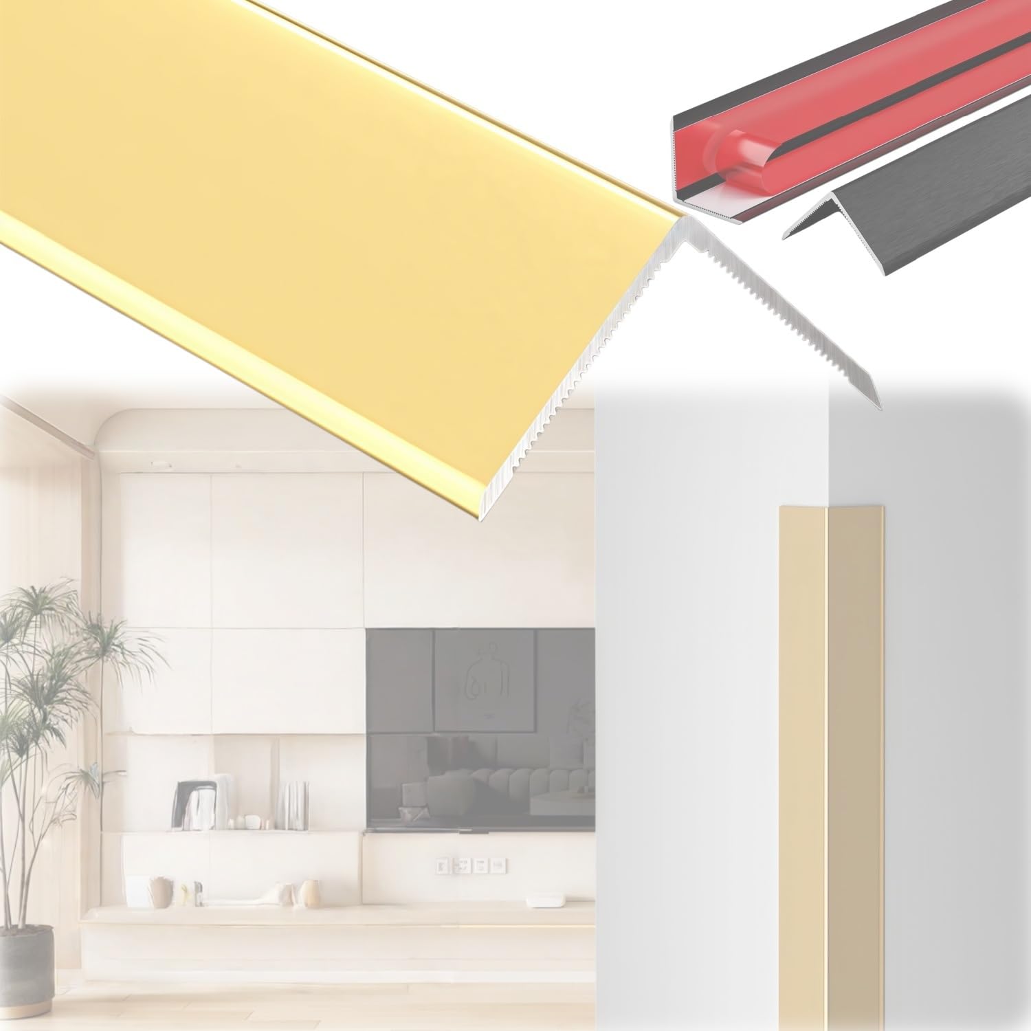 Bodenübergangsstreifen Eckschutzleiste L-Form Alu Winkelprofil selbstklebend 40x40 mm, 3–18 m 1 m Abschnitte Kantenschutz für Boden, Wand, Treppe in Schutz Und Dekoration(G,3m*40mm*40mm)