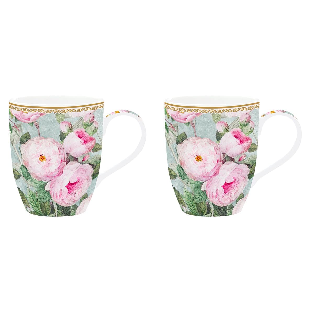 Mugs Porcelaine Fine 35 CL Easy Life | Coffret 2 Tasses Roses in Bloom Motif Floral