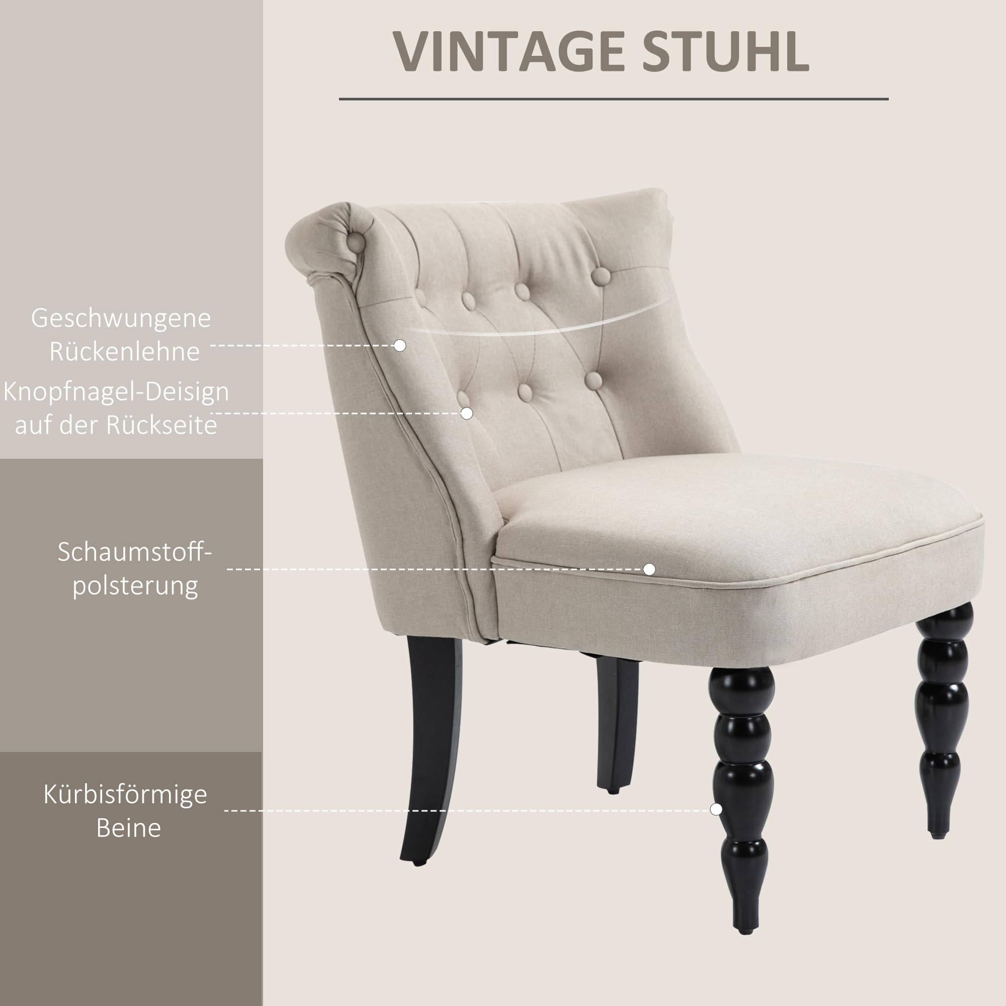 HOMCOM Fauteuil Lounge Vintage inclinable avec Pieds en Bois Beige