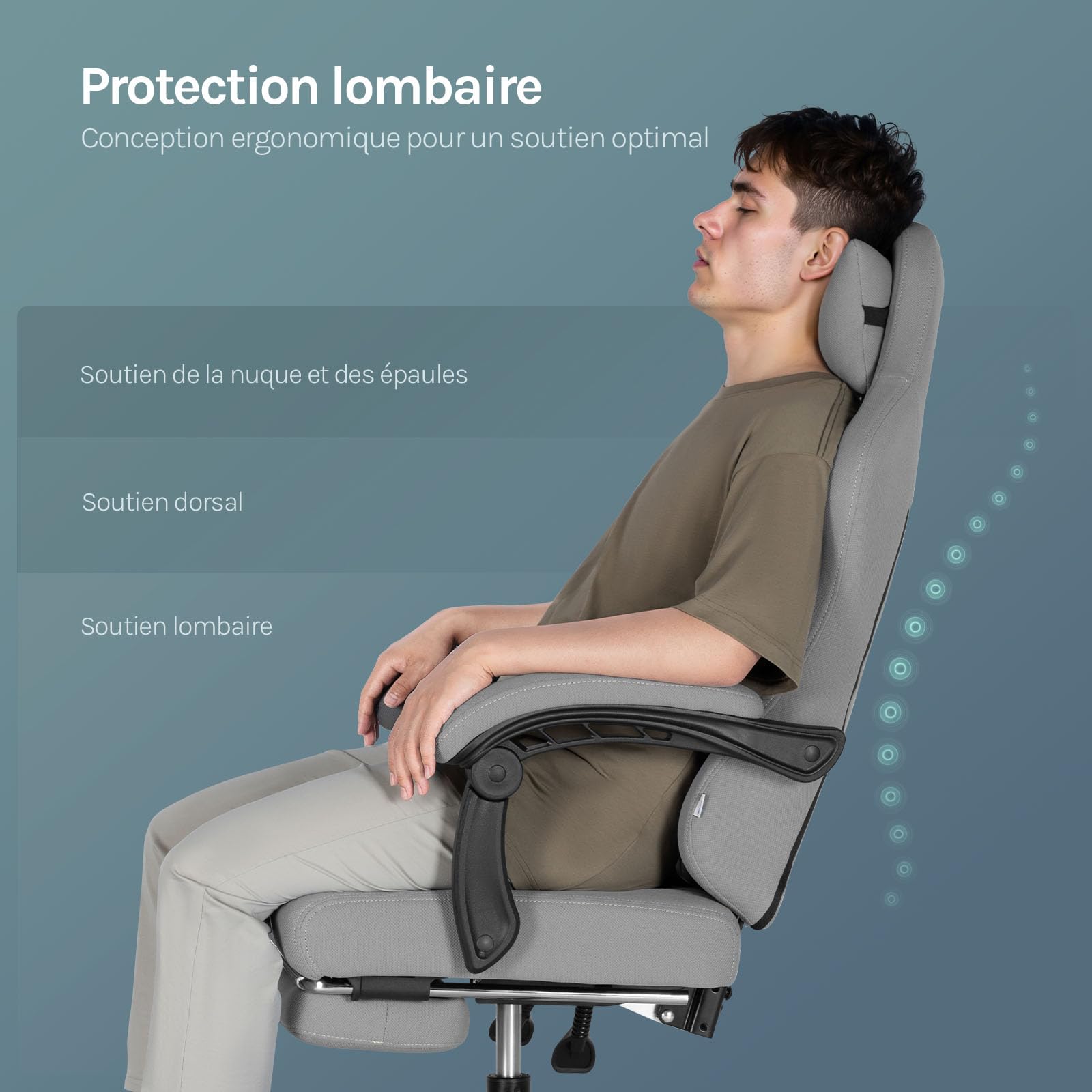 WOLTU Chaise Gaming Massante, Chaise Bureau Ergonomique, avec Coussin à Ressorts, Soutien Lombaire Massant, Appui-tête, Repose-Pieds, Tissu Maille, Charge 150kg, Gris+Jaune