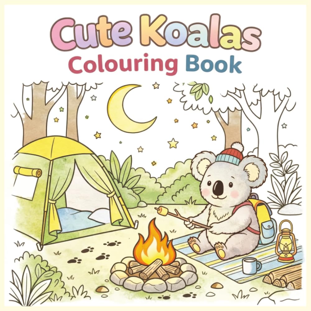 Cute Koalas Colouring Book: Simple & Bold Designs for Kids and Adults featuring Cozy Scenes, Forest Animals, and Large Print Illustrations