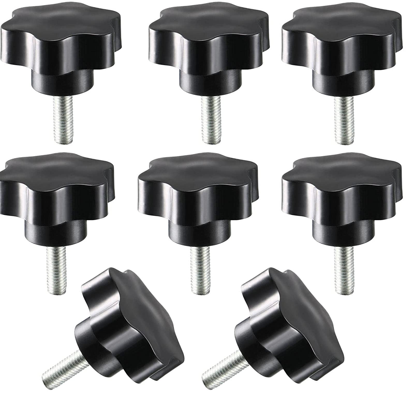 Ta-Vigor Men's Black 8Pcs Clamping Screw Knob Star Shaped M8 X 25Mm, 32Mm Dia Plum Hex Shaped Plastic Head Clamping Knob Thread Grips
