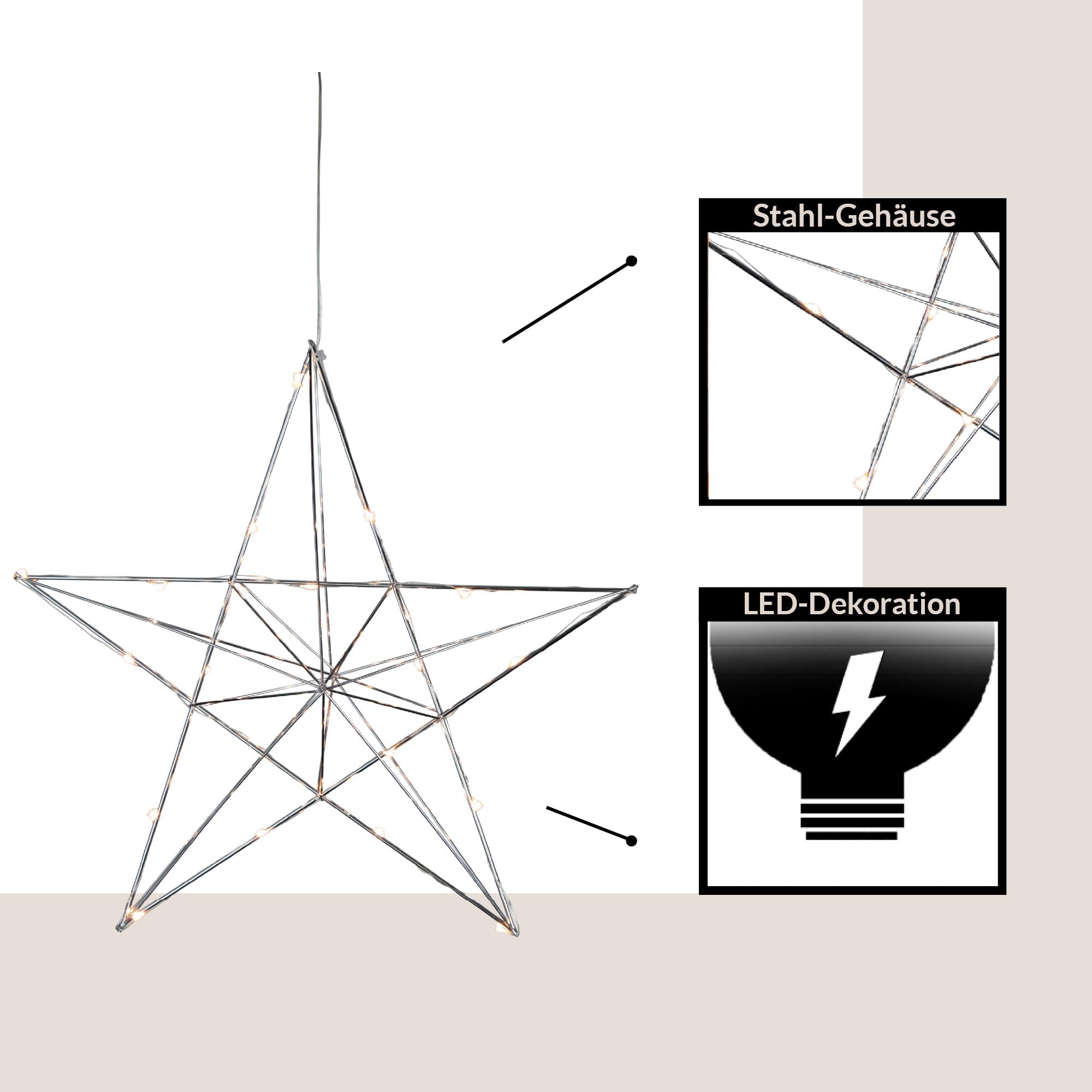 Eglo Décoration de Noël LED suspendue, étoile décorative à suspendre, déco | lumineuse avec minuterie, déco fenêtre en métal chromé, lumière blanc chaud
