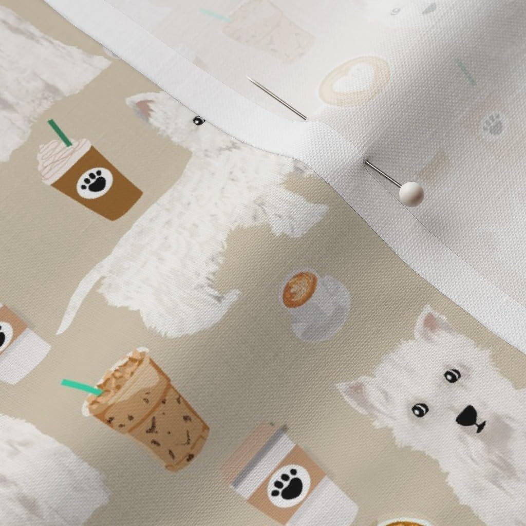 Spoonflower Fabric - Westies Coffee Cute West Highland Terrier Dog Coffees Westie Dogs Printed on Petal Signature Cotton Fabric by The Yard - Sewing Quilting Apparel Crafts Decor
