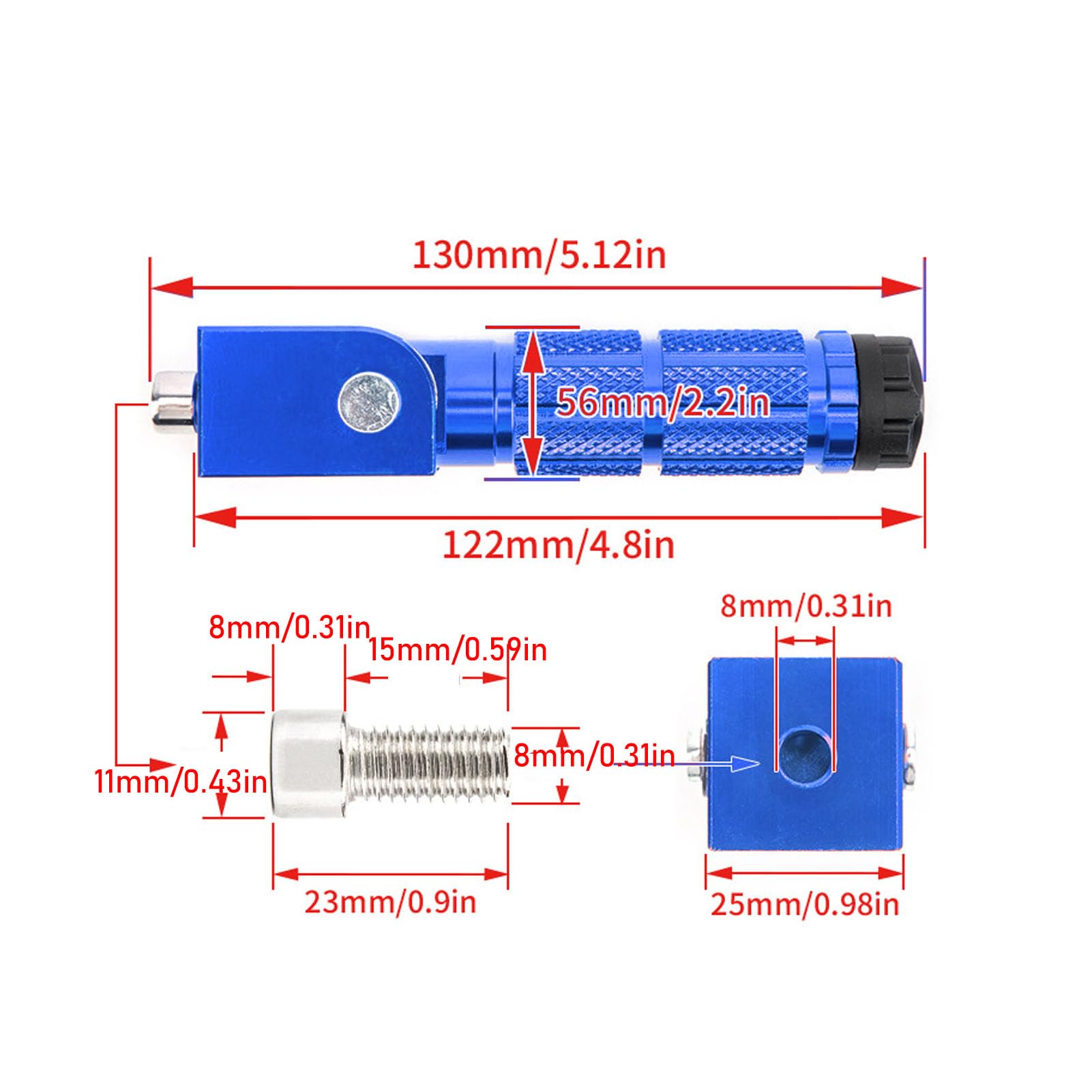 2 Pedane Passeggero per Moto, Pedale Pieghevole M8 Poggiapiedi in Lega di Alluminio Antiscivolo Universale Moto ATV UTV Go Kart (Blu)