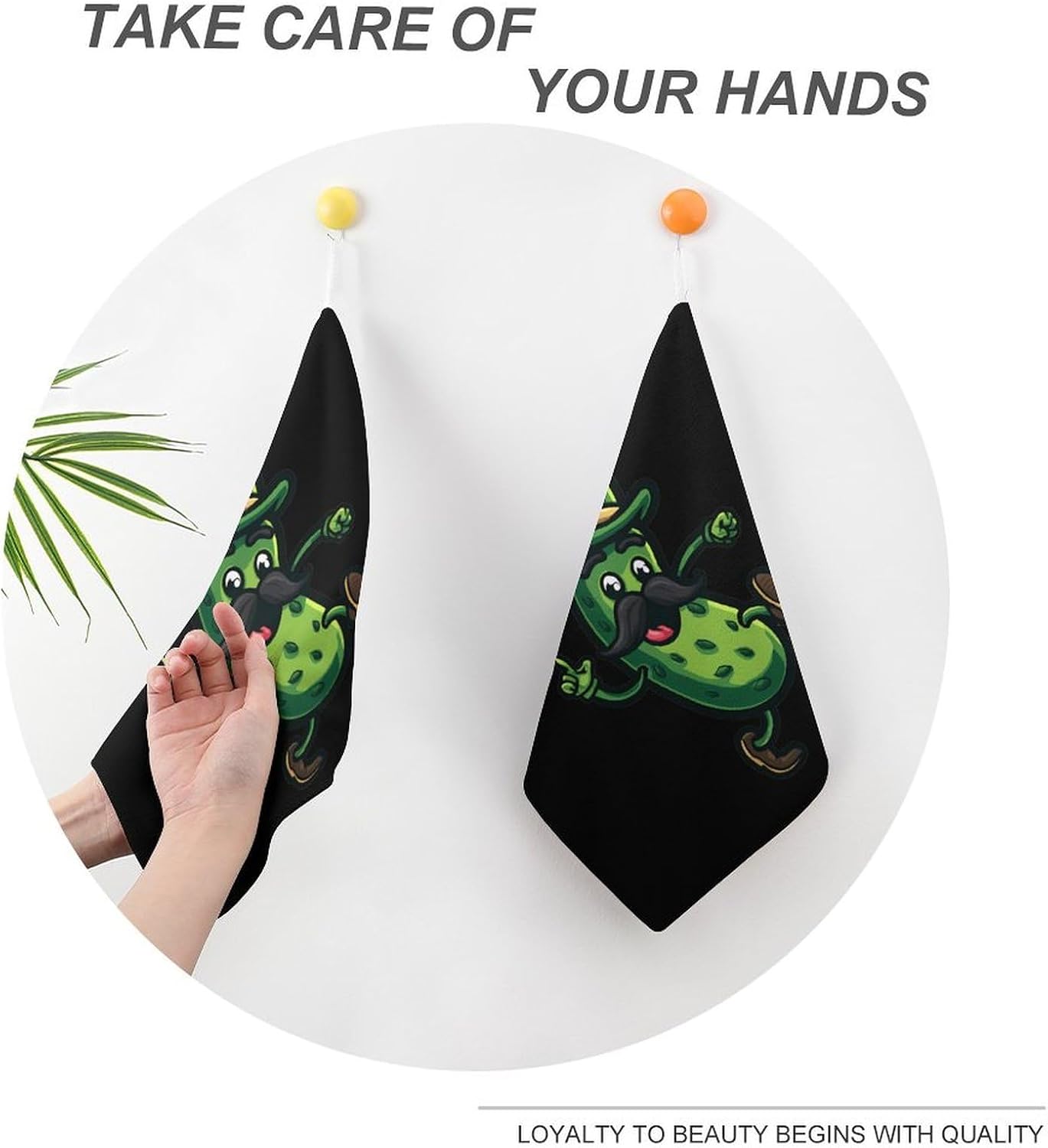 Pickle Print Microfiber Hand Towels for Bathroom Soft Absorbent Bath Kitchen Towel with Hanging Loop 4PCS