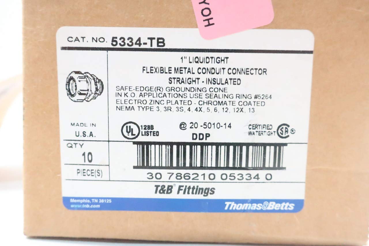 Box of 10 New THOMAS&BETTS 5334-TB Steel Conduit Connector 1IN D627824