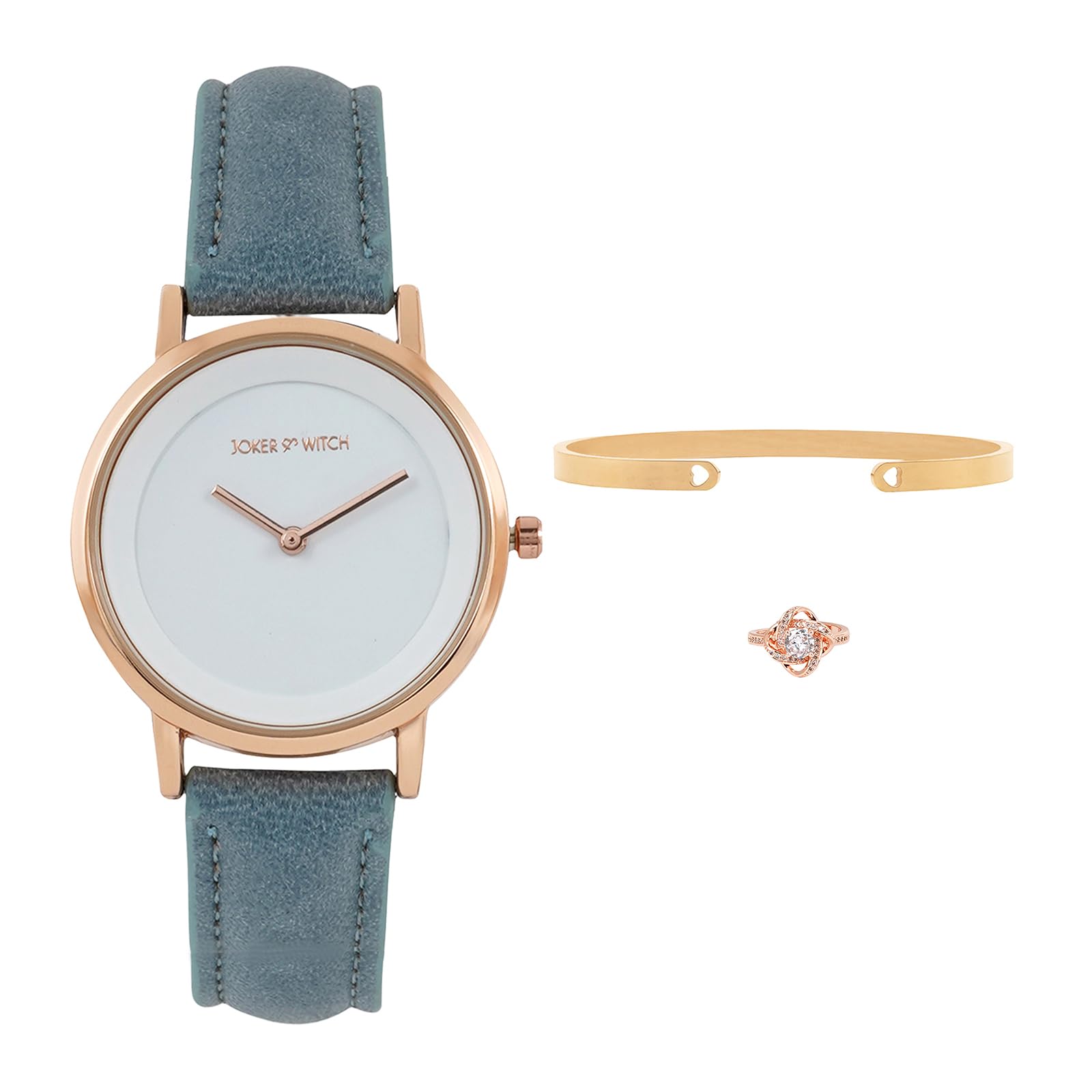 Joker & Witch Faux Leather Women Delicate Love Triangle Analogue Watch, Dial Color:White, Band Color:Blue (B0C863H7J2) Amazon Price History, Amazon Price Tracker