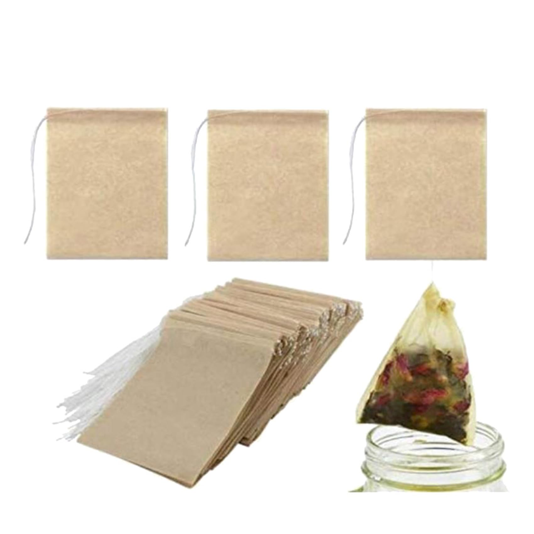 Paquete de 3600 Bolsas de Filtro de Té, Bolsa de Té de Papel Desechable con Cordón para Té de Hojas Sueltas, Café (Color Natural, 2.75X1.97 Pulgada)