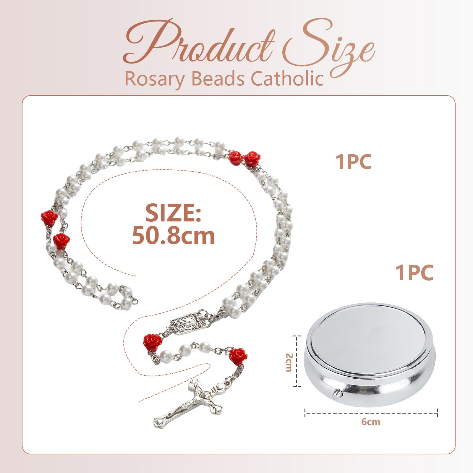 GlamRays Rosariene Pearls Catholic Confirmation Gifts for Teenage Girls Silver Simple Style Metal Gift Box White Imitation Pearl Rosary