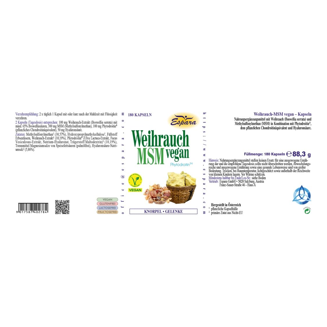 Weihrauch-MSM vegan Kapseln Menge 180 Stück